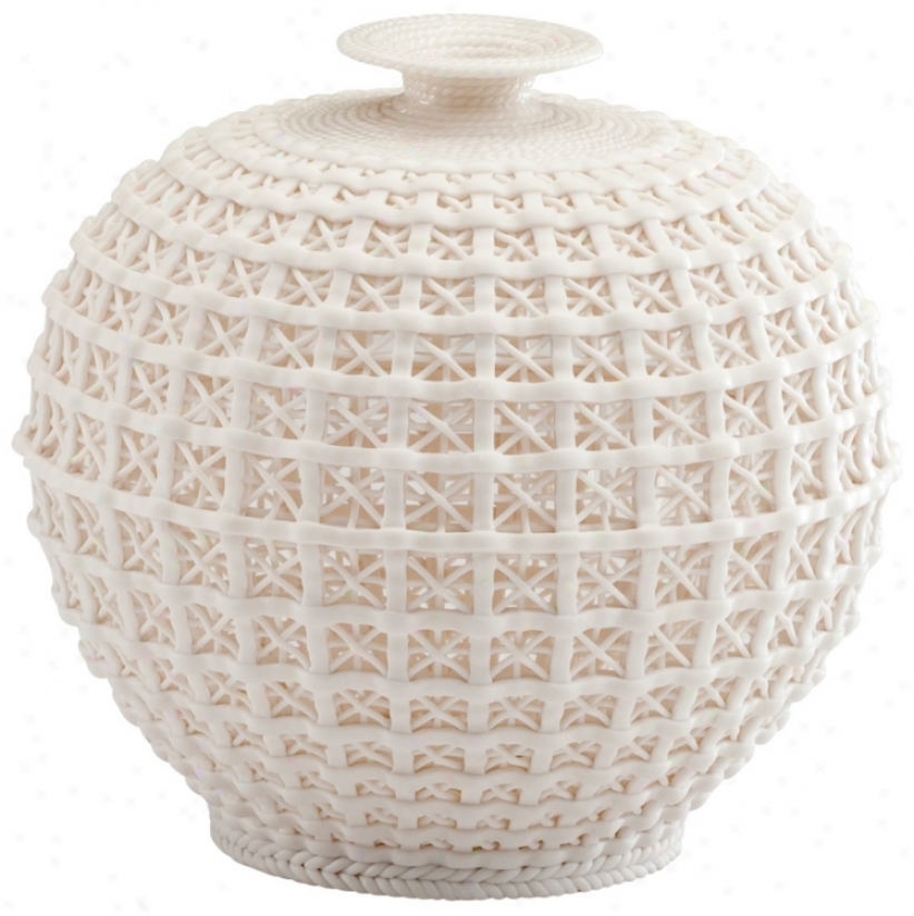 Braided And Trellis Design Matte White Feeble Diana Vase (v1508)