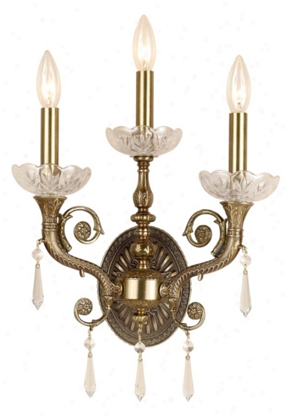 Brass And Crystal 14 1/2" High Three Light Wall Sconce (07522)