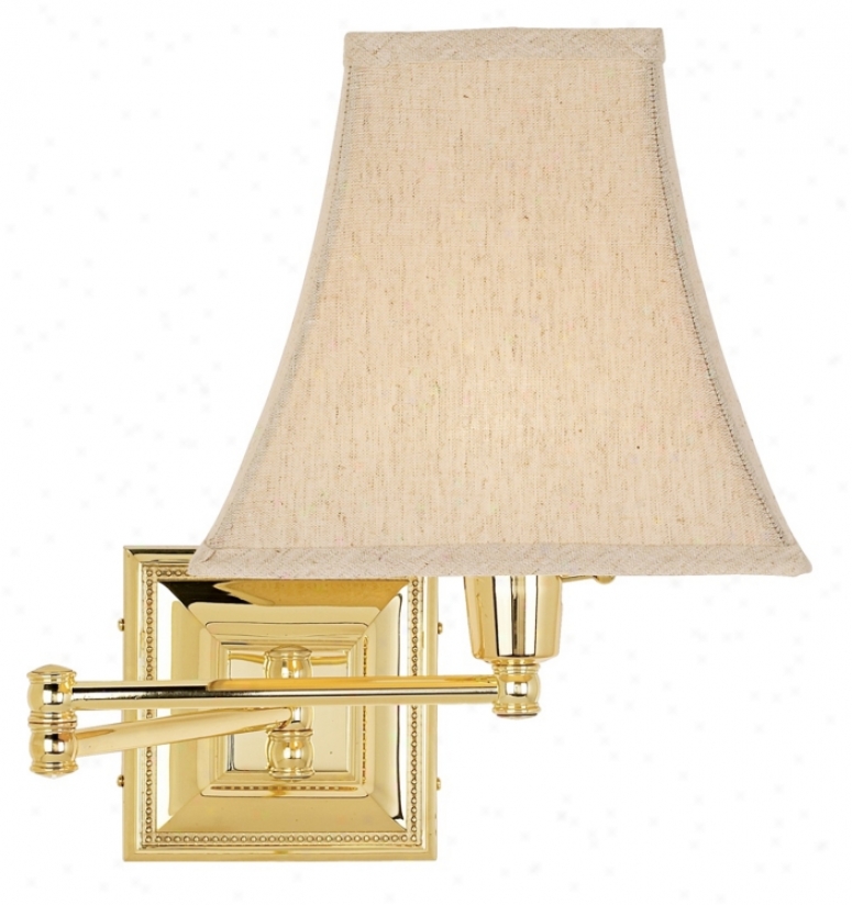 Brass Finish Linen Square Shade Plug-in Swing Arm Wall Lamp (77426-43099)