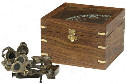 Brass Sextant In Wooden State (k2446)