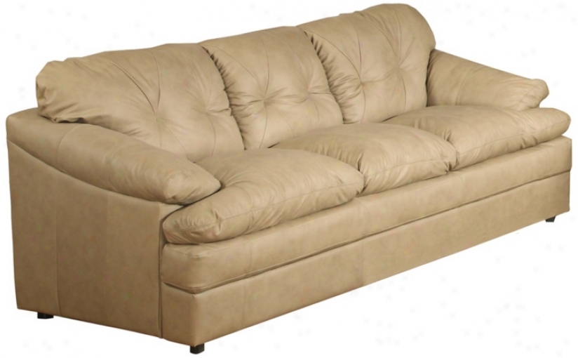 British Isles Olmec Tufted Beige Leather Sofa (w1356)