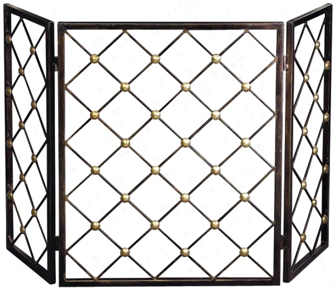 Bronze Finish Iron Button Fire Screen (j5409)