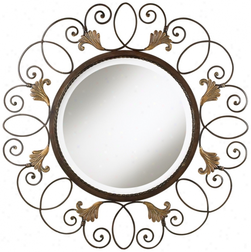 Bronze Iron Scroll 35" Wide Round Mirror (p6919)