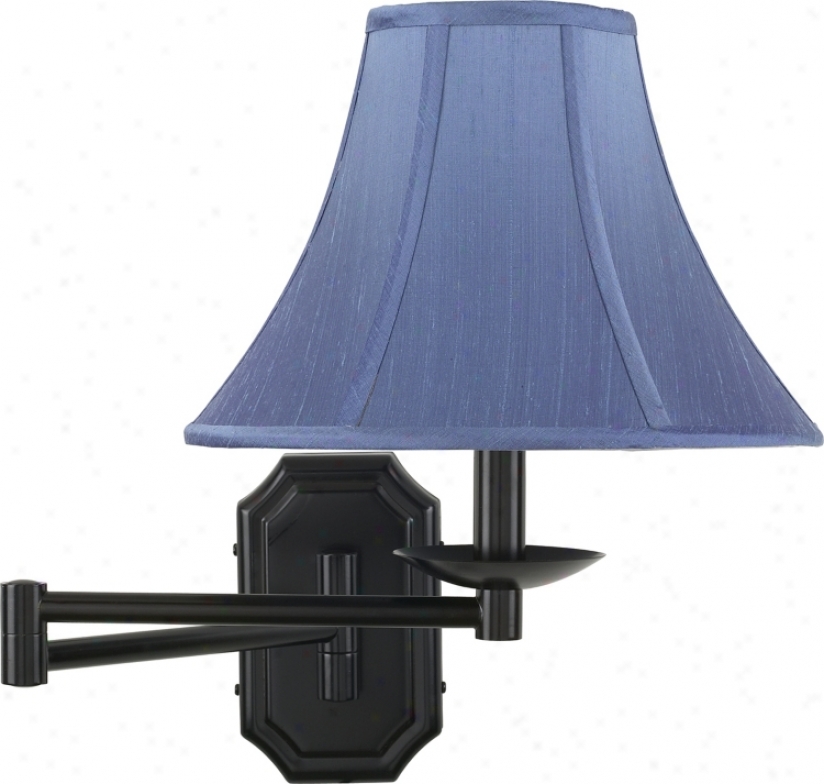 Bronze With Blu Dupioni Silk Shade Plug-in Depend Arm Wall Lamp (06063-20786)