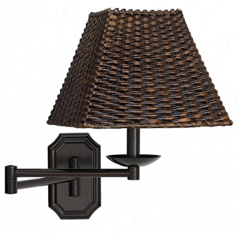 Bronze With Walnut Wicker Shade Plug-in Cause to ~ Arm Wall Lamp (06063-u1248)