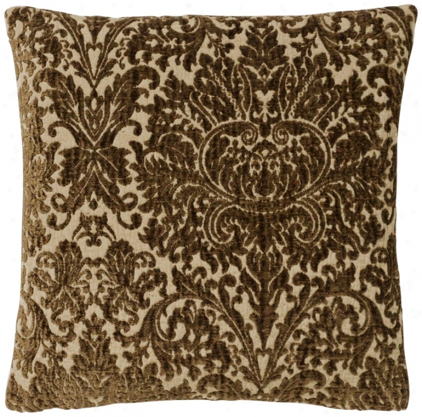 Brown Vintage Damask 17" Square Pillow (g2845)