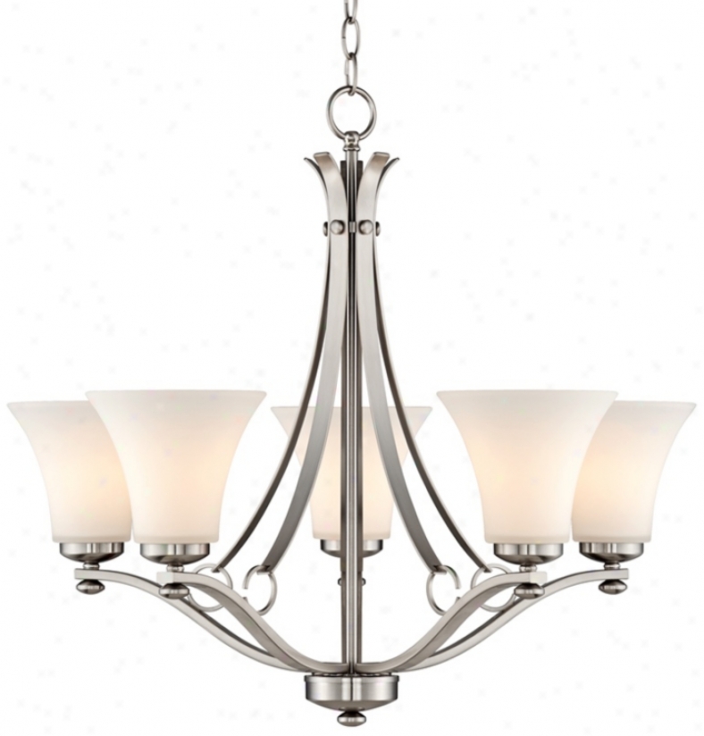 Brushed Niclel White Glass 25 1/4" Wide 5-light Chandelier (t8830)