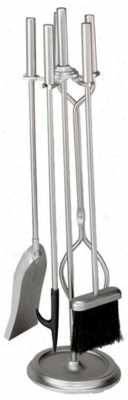 Brushed Steel 4-piece Firepllace Tool Set With Stand (l0023)