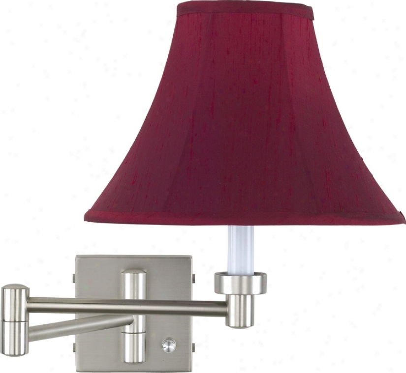 Brushed Case-harden And Red Silk Shade Plug-in Swing Arm Wall Lamp (20762-20573)