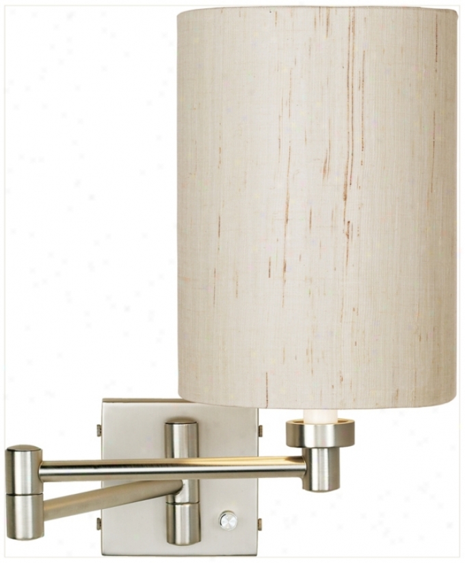 Brushed Steel Ivory Cylindee Shade Plug-in Swing Arm Wall Lamp (20762-00184)