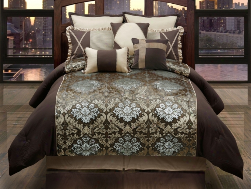 Burgess Gold Chocolate 9-piece Queen Bed Set (r5595)