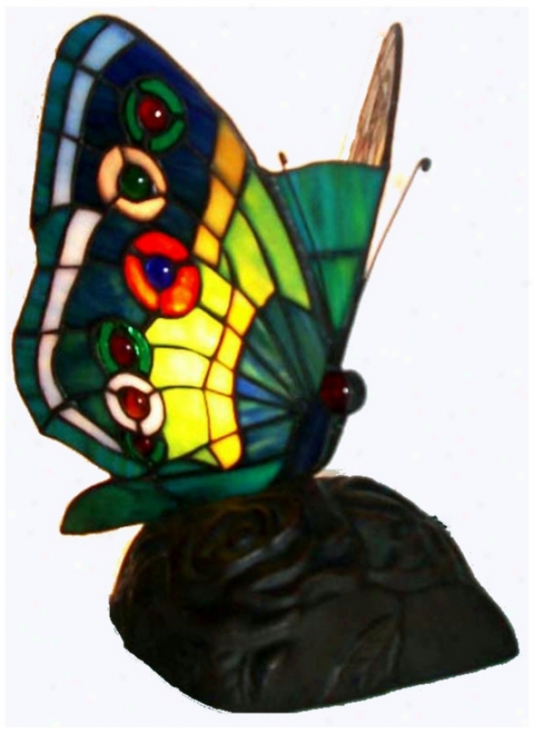 Butterfly Blue Green Yellow Tiffany Style Accent Lamp (j6815)