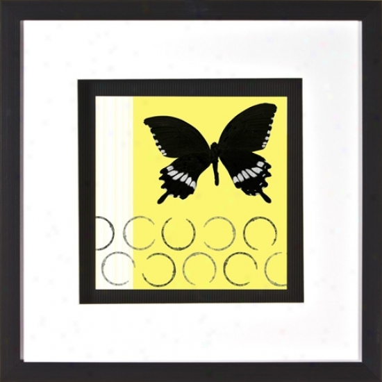 Butterfly On Yellow Print Under Glass 20" Square Wall Art (h1897)