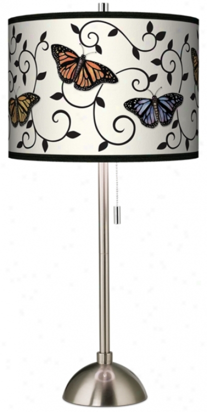 Butterfly Scroll Giclee Brushed Steel Table Lamp (60757-j5427)