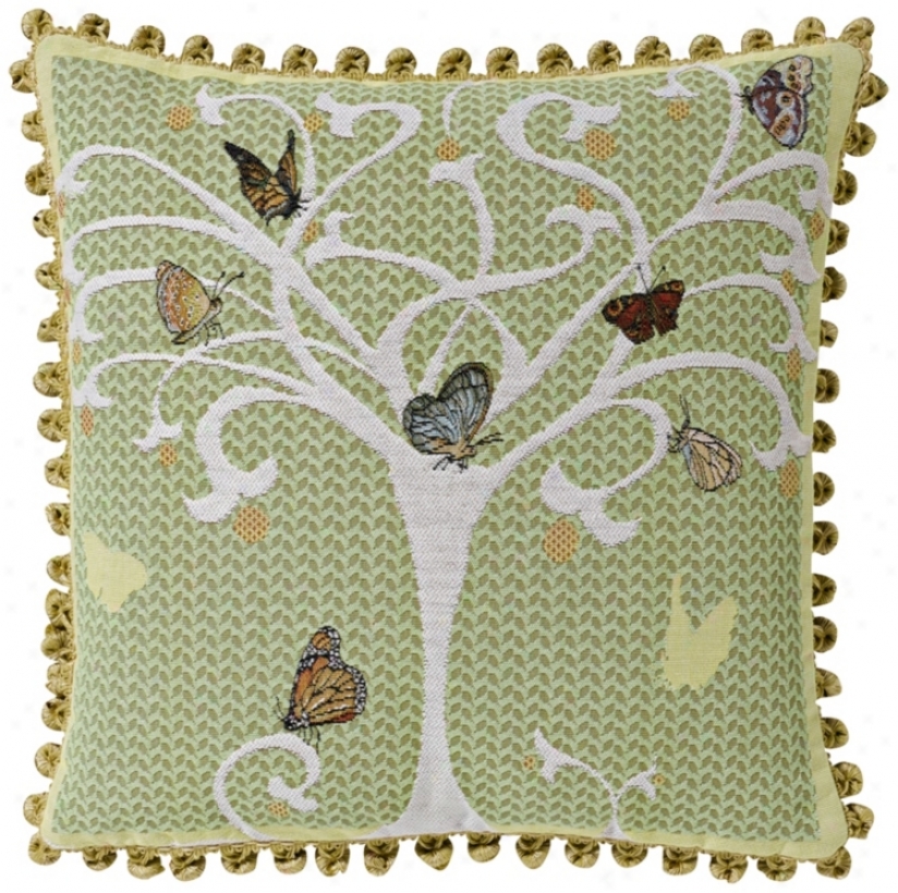 Butterfly Tree Celadon 19" Square Pillow (g2901)