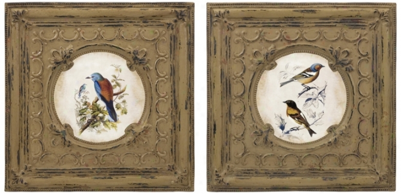 Callie Set Of 2 Bird Wall Decor Prints On Trim (n3484)