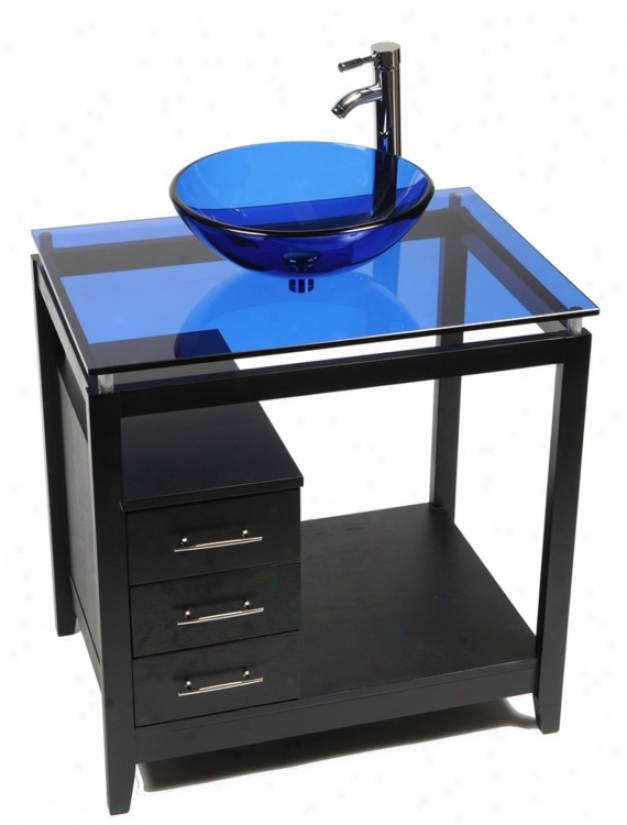 Cappuccino Cobal Blue Glass Top Contemporary Vanity (r9077)