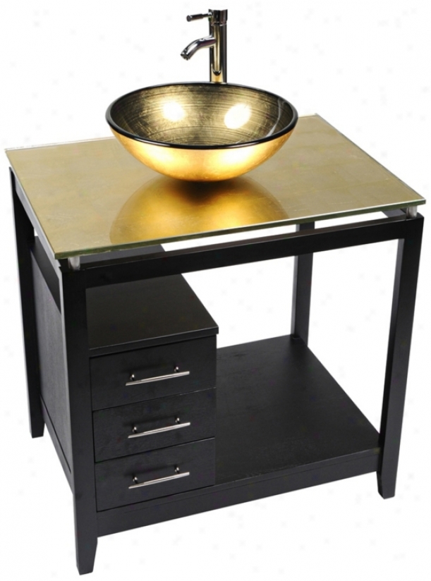 Cappuccino Gold Foil Glass Top Contemporary Vanity (r9089)