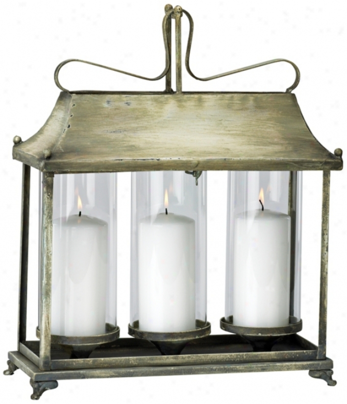 Casa Arbor White Iron And Glass Candle Lantern (v0880)