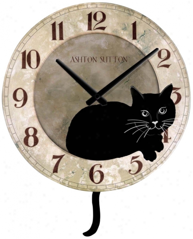 Cat With Tail Pendulum 16" Wide Wall Clock (m7985)