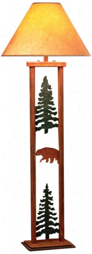 Cedar Ridge Pine Tree And Bear Rectangular Floor Lamp (h3814)
