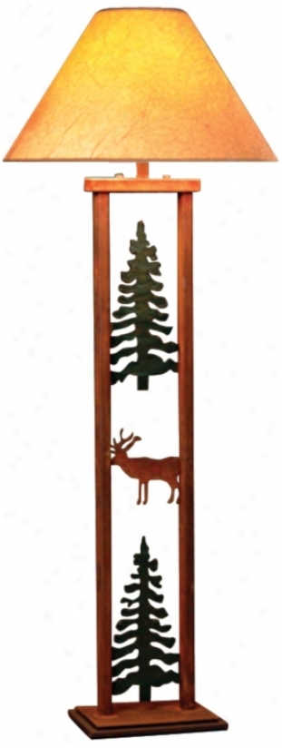 Cedar Ridge Rectangular Pine Tree And Elk Floor Lamp (h3817)