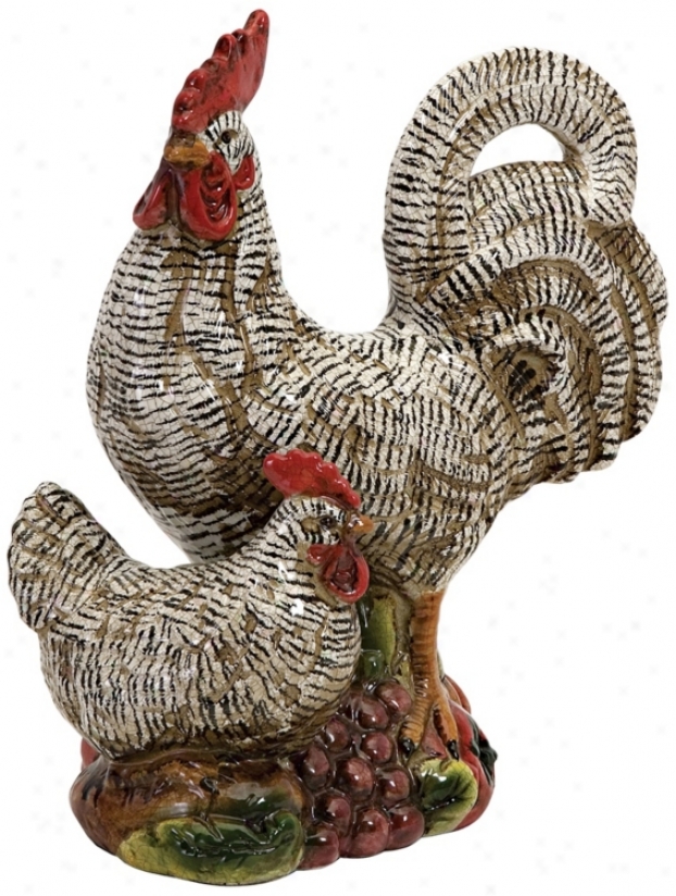 Ceramic Speckled Cuckoo Rooster And Hen (n1288)