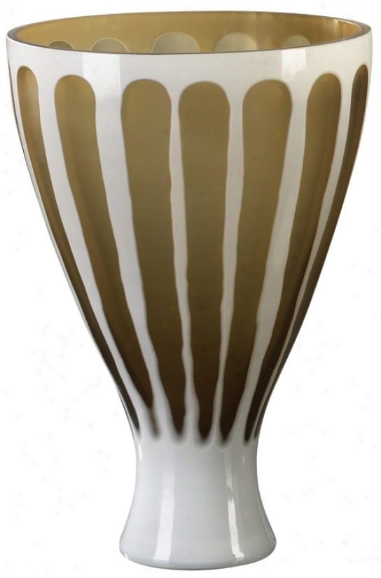 Champagne And White 10 3/4" High Art Glass Vase (j0398)