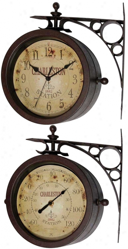 Charleston Place 11" High Two-sided Thermometer Wall Clock (j4550)