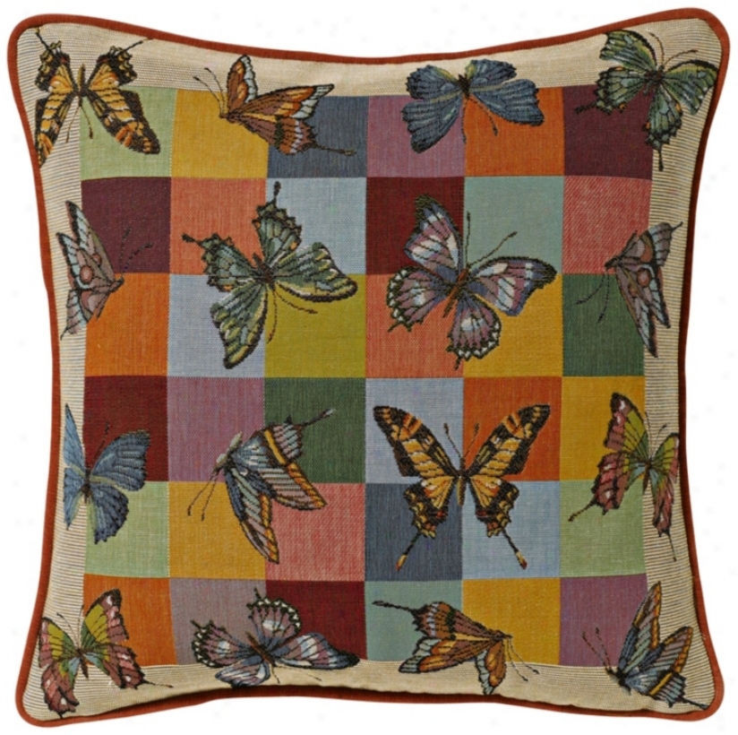 Checkerboard Butterflies 19" Square Pillow (g2891)