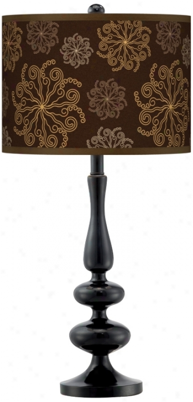 Chocolate Blossom Linen Giclee Paley Black Table Lamp (n5714-u0901)