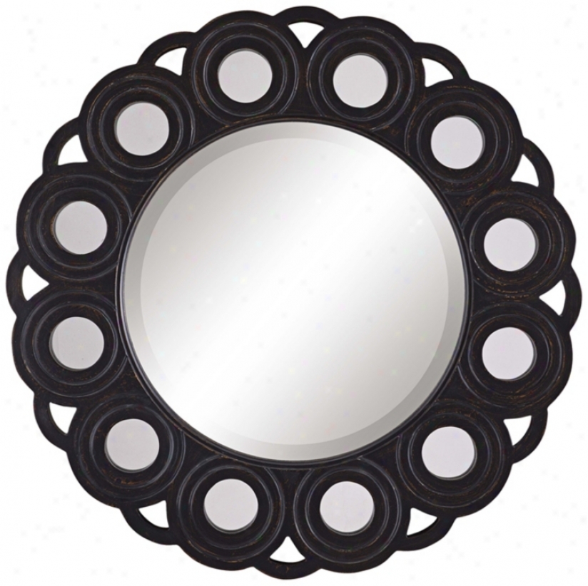 Ciircle Blossom Aged Black 30" Diameter Wall Mirror (p7908)