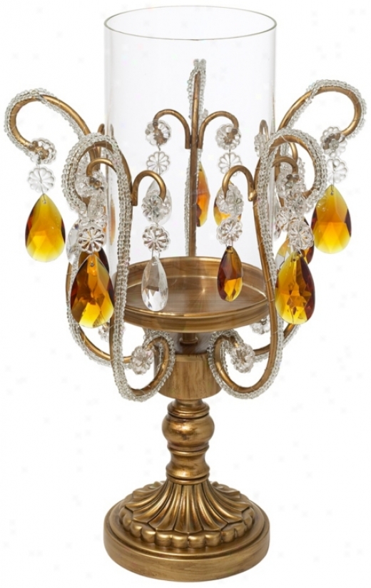 Clarify And Amber Crystal Hurricsne Candle Holder (p1770)