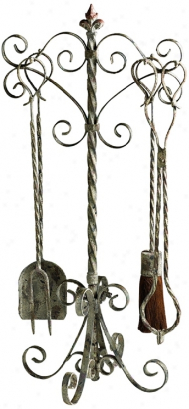 Coastal Antique White 4-piece Fireplace Tool Set (vO475)