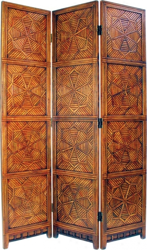 Congo Brown Wood And Bamboo Room Divder Screen (h2282)