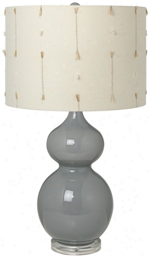 Creme With Slubs Shade Double Gourd Slate Grey Ceramic Tablr Lamp (t5902-uO961)