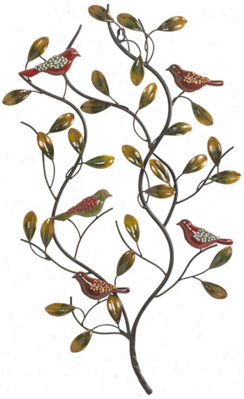 Crystal Embellished Birds Sitting In A Tree Metal Wall Art (r2958)