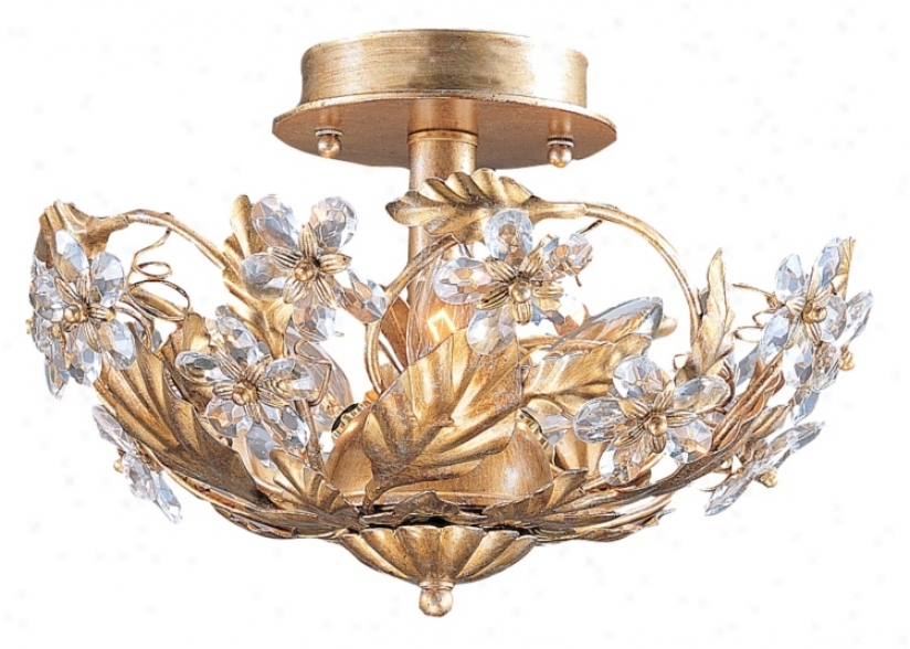 Crystal Flowers 12" Wide Antique Gold Ceiling Light Fixture (92676)