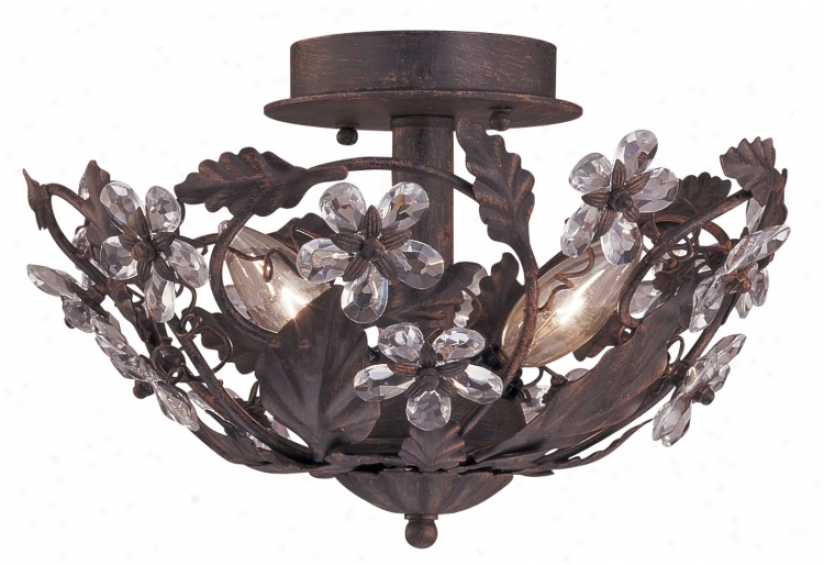 Crystal Fkowers 12" Wide rBonze Ceiling Light Fixture (36021)