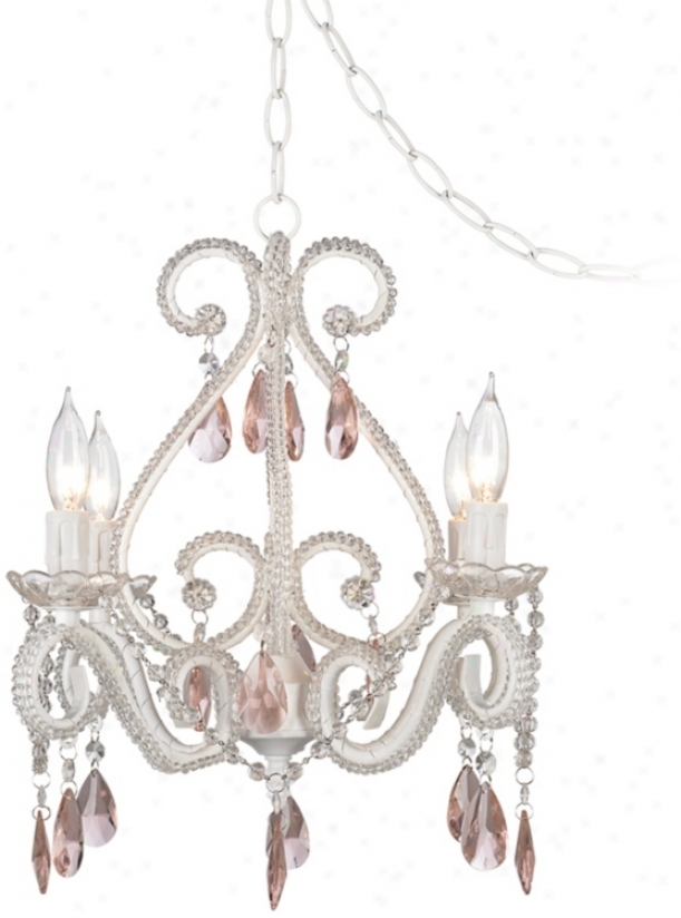 Crystal Scroll White And Pink 16" Wide Swag Chandelier (p5788)