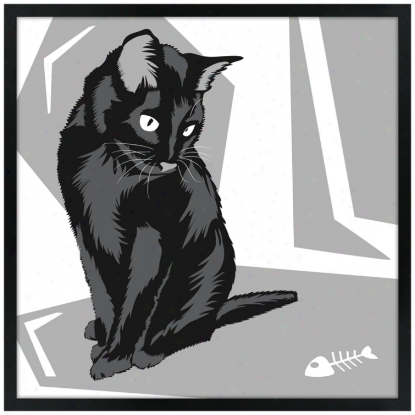 Curious Cat Ii 21" Square Black Giclee Wall Art (n9426)