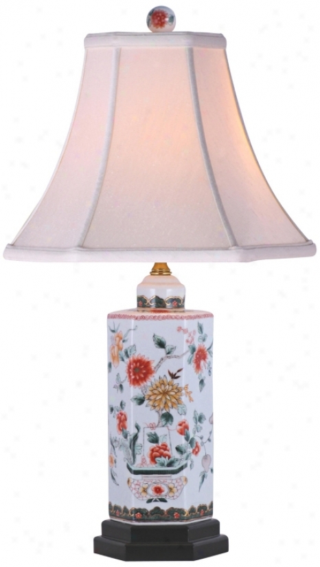 Dahlia Flower Hexagonal Porcelain Clash Index Lamp (g6981)