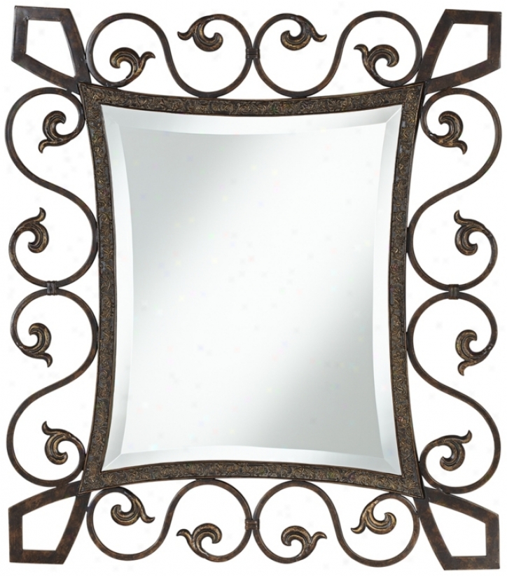 Dark Bronze Flourish Openwork 32" High Wall Mirror (u5072)