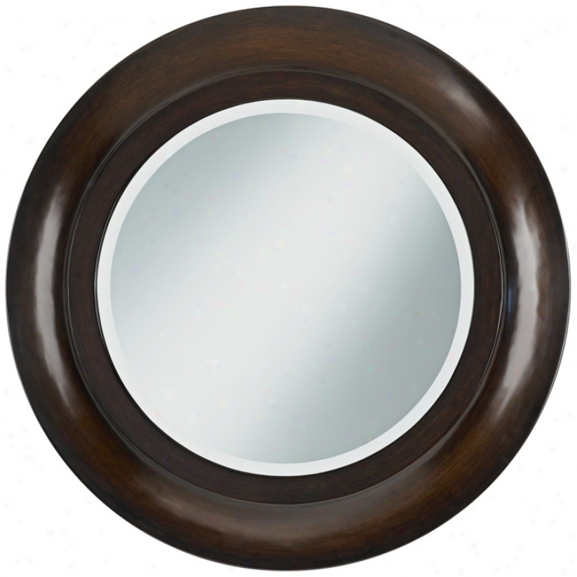 Dark Cherry 31 1/2" Beveled Round Wall Mirror (u7492)