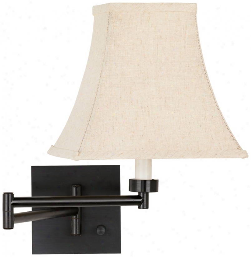 Dimmable Linen Square Shade Espresso Bronze Swing Arm Wall Lamp (79412-4399)