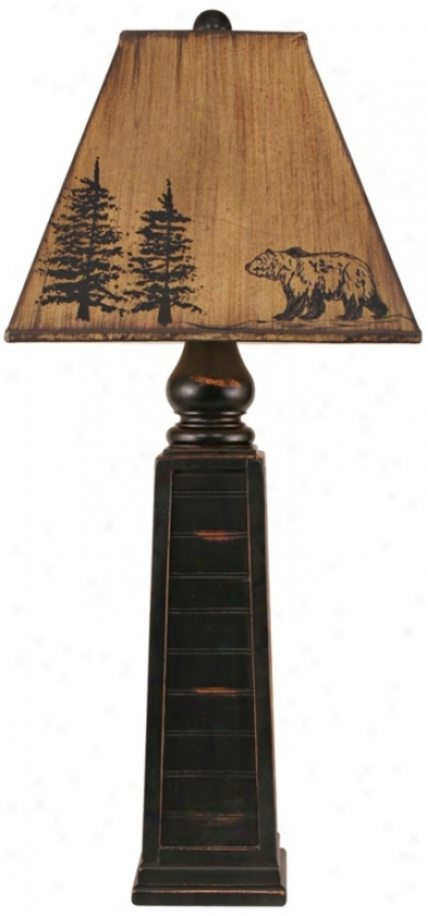 Distressed Black Pyramid With Faux Leather Shade Table Lamp (p4009)