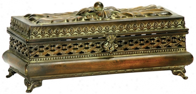 Distressed Gold Metal Pierced Glove Box (v5153)