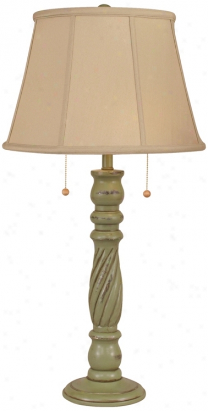 Distressed Olive Swirl Base Tale Lamp (p4001)