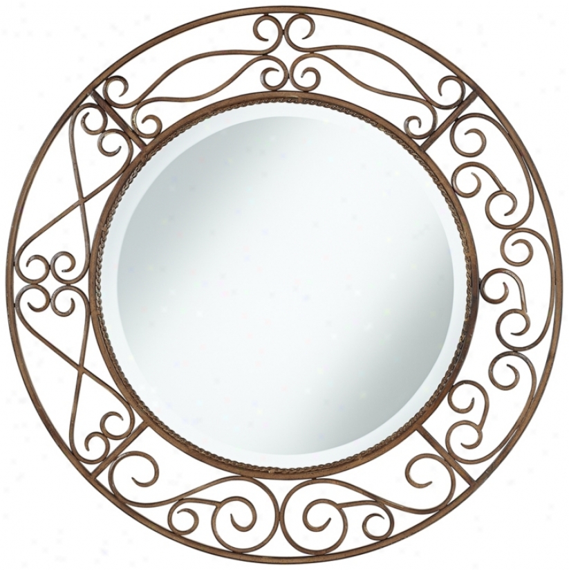 Distressed Rust Curves 30" Wide Wall Mirror (u5002)