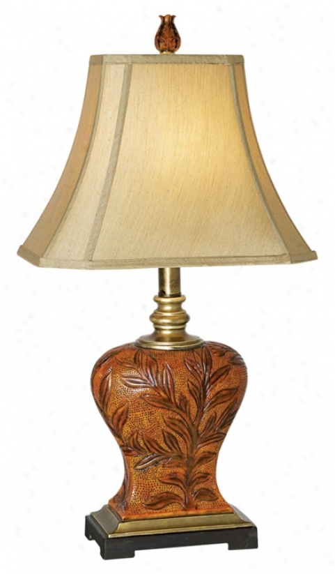 Distressed Wood Tone Carved Vine Table Lamp (28248)